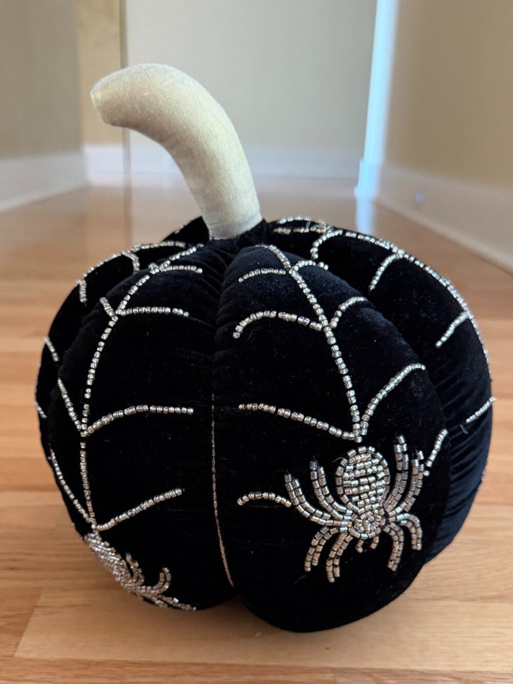 Halloween Black Velvet and Beaded Spider Pumpkin